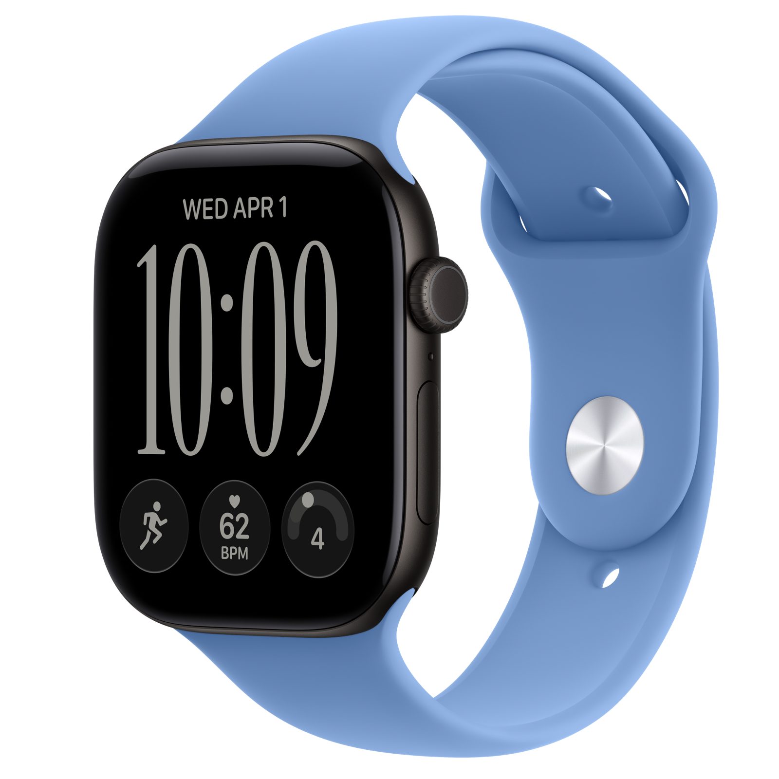 Apple Watch Series 12 (GPS) • Aluminiumboett svart, 46 mm • Sportband ängsblå