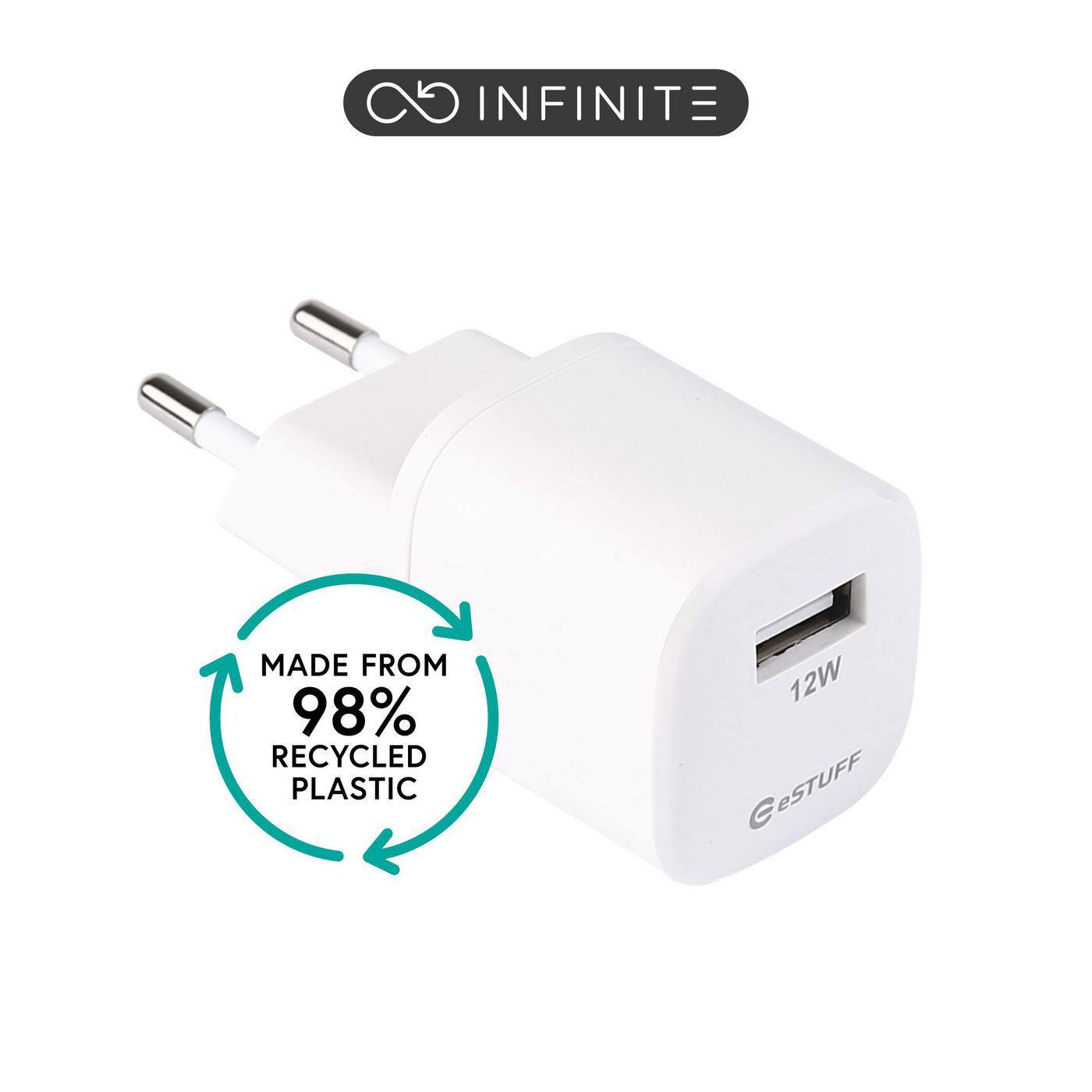 Laddare, eSTUFF Infinite, USB-A, 12 W, vit