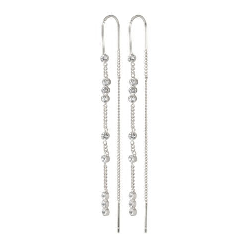 PILGRIM - KAMARI Crystal Chain Earrings - Silver-Plated - 6 cm