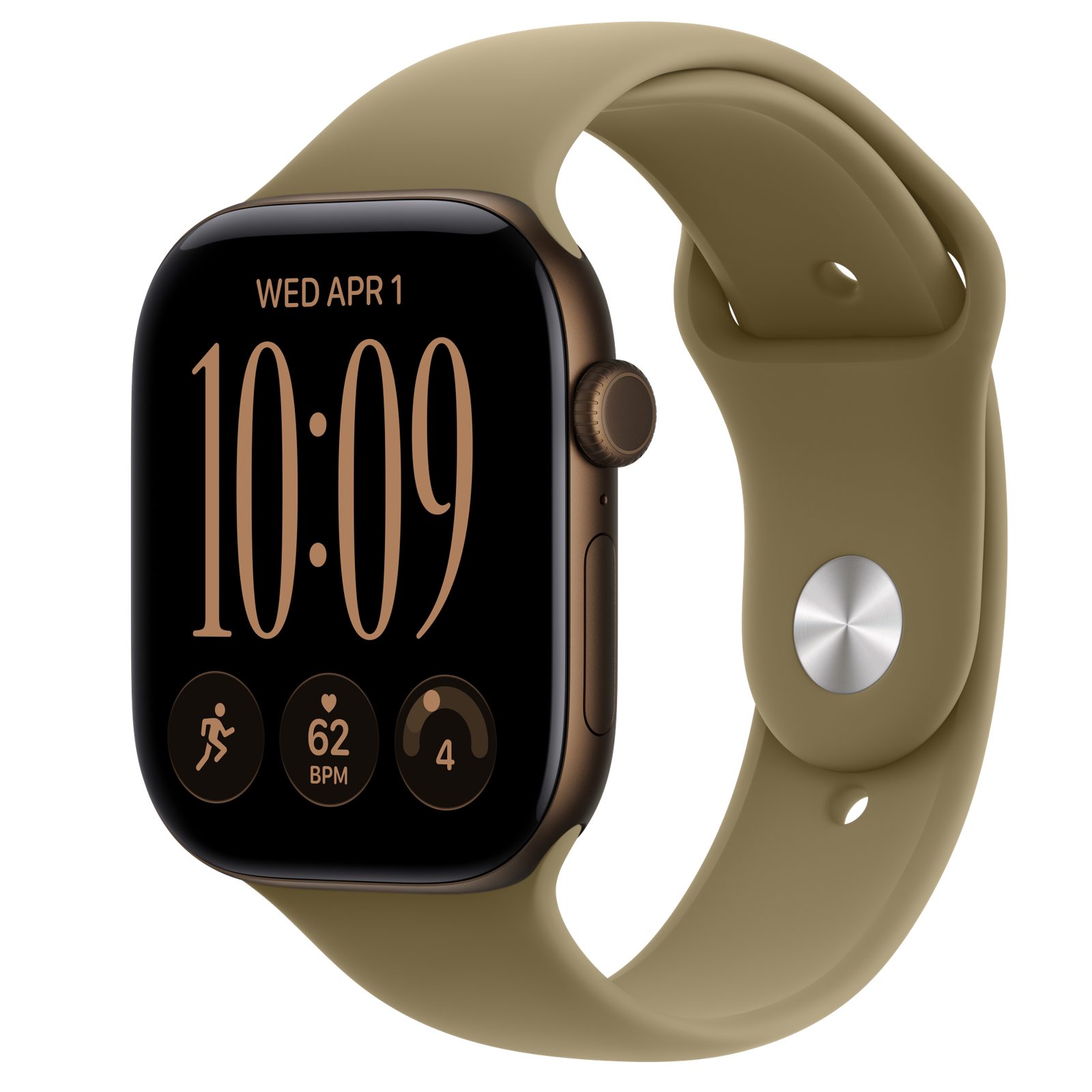 Apple Watch Series 12 GPS 46 mm mörk brons aluminium, oliv Sportband - S/M