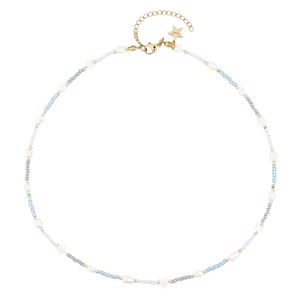 DARK Glass Bead Bracelet Mop Star & Pearls Light Blue