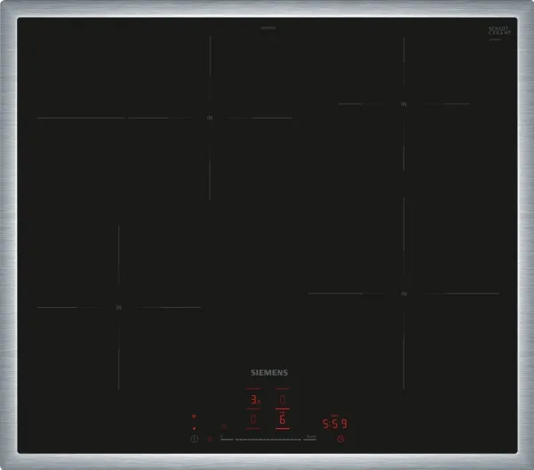 Siemens iQ300 EH645HFB1E, Svart, Inbyggnad, 60 cm, Zon induktionshäll, Keramik, 4 zon(er)