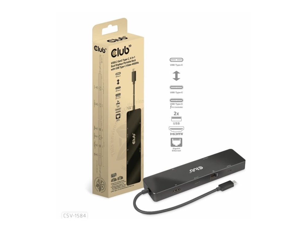 Club 3D - Dockningsstation - för bordsdator, laptop - USB-C - HDMI - 1GbE