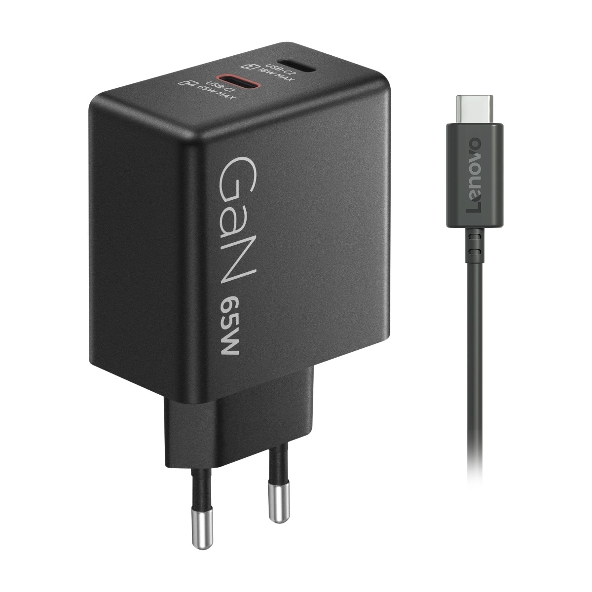Lenovo Dual USB-C 65 W GaN-laddare för bärbar dator, svart