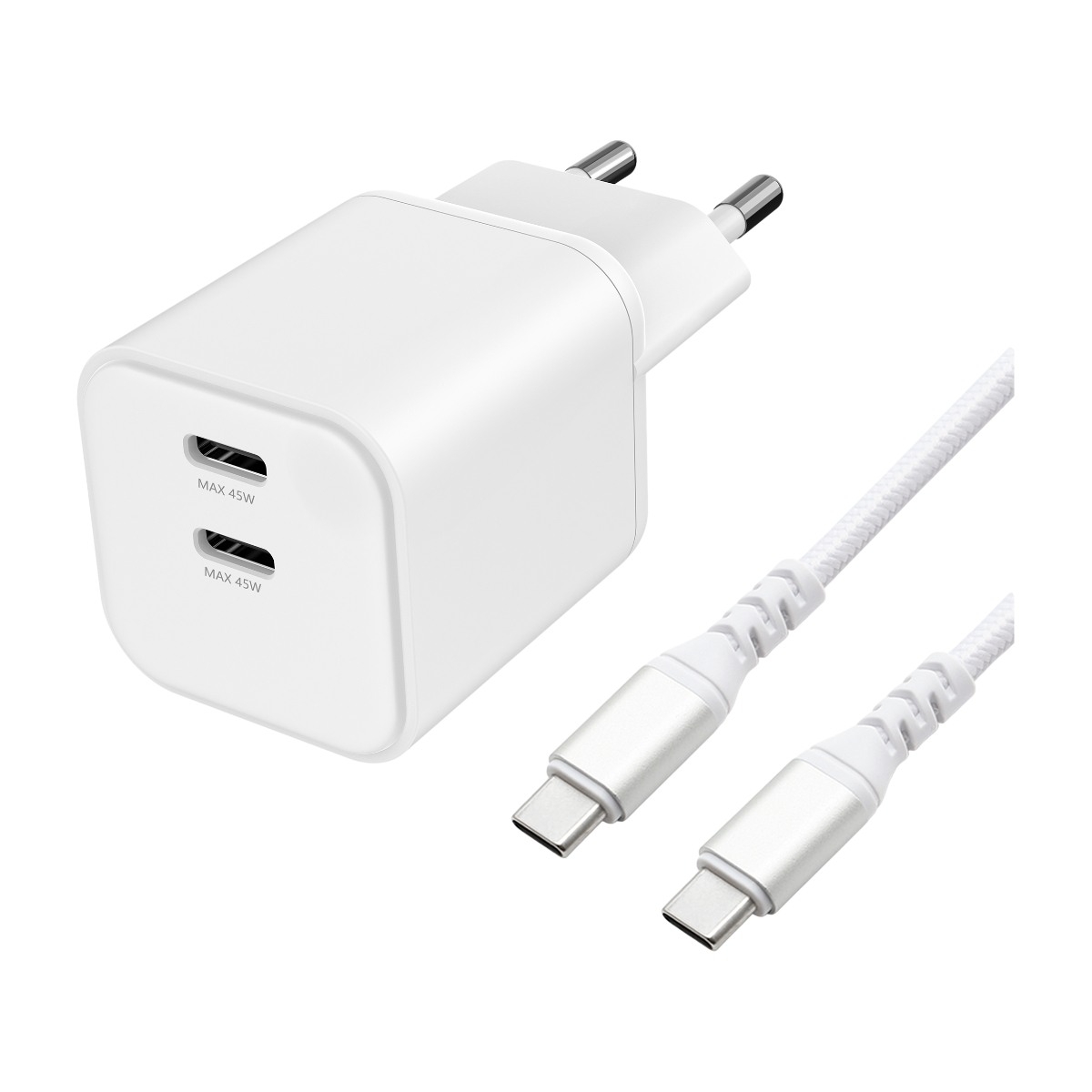 Dacota Platinum 45 W dubbel USB-C GaN-laddare, vit