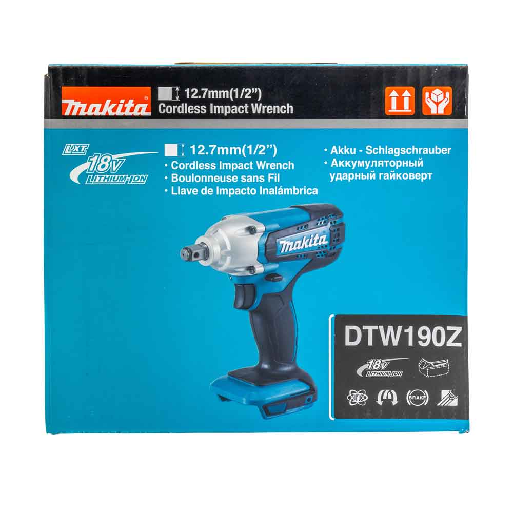 Makita DTW190Z, momentnyckel, svart, blå, 1/2, 2300 rpm, 190 Nm, batteridriven - SOLO