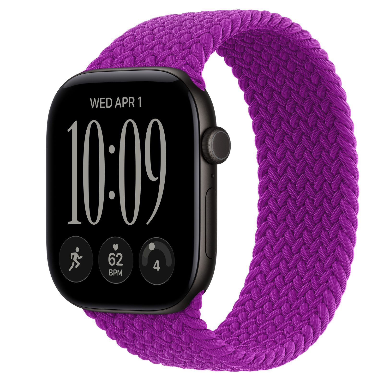 Apple Watch Series 12 (GPS) • Aluminiumboett svart, 46 mm • Flätad sololoop magenta