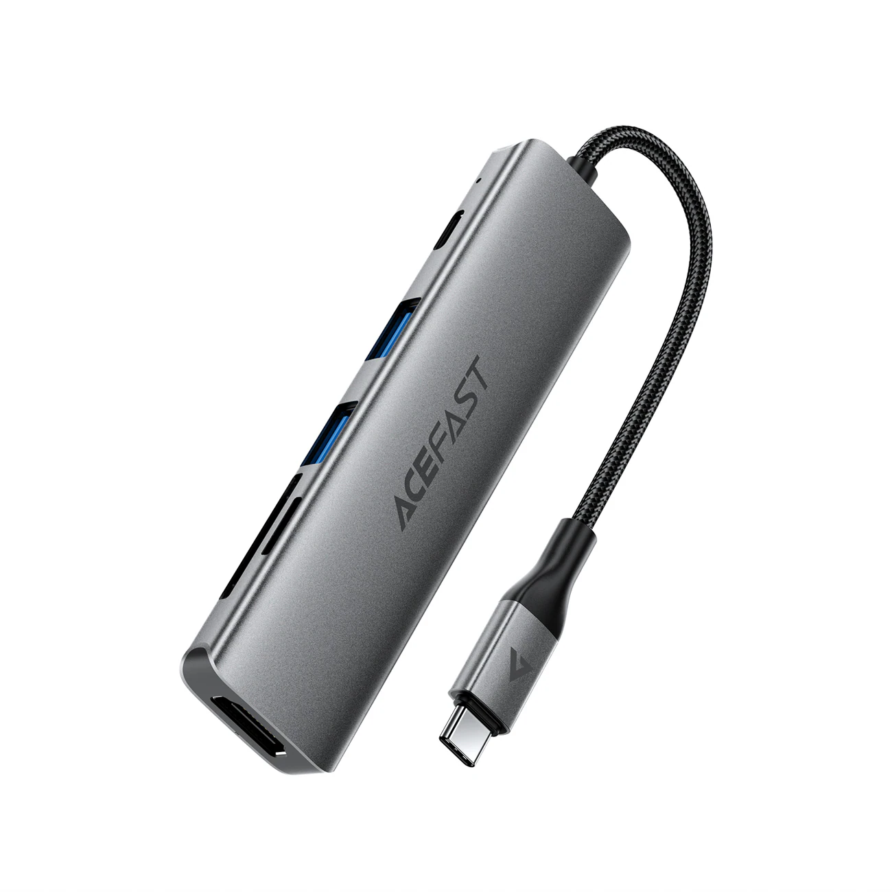 Acefast J18 USB-hubb med USB-C, 6-i-1, HDMI 4K 60 Hz, PD 90 W, dockningsstation – grå