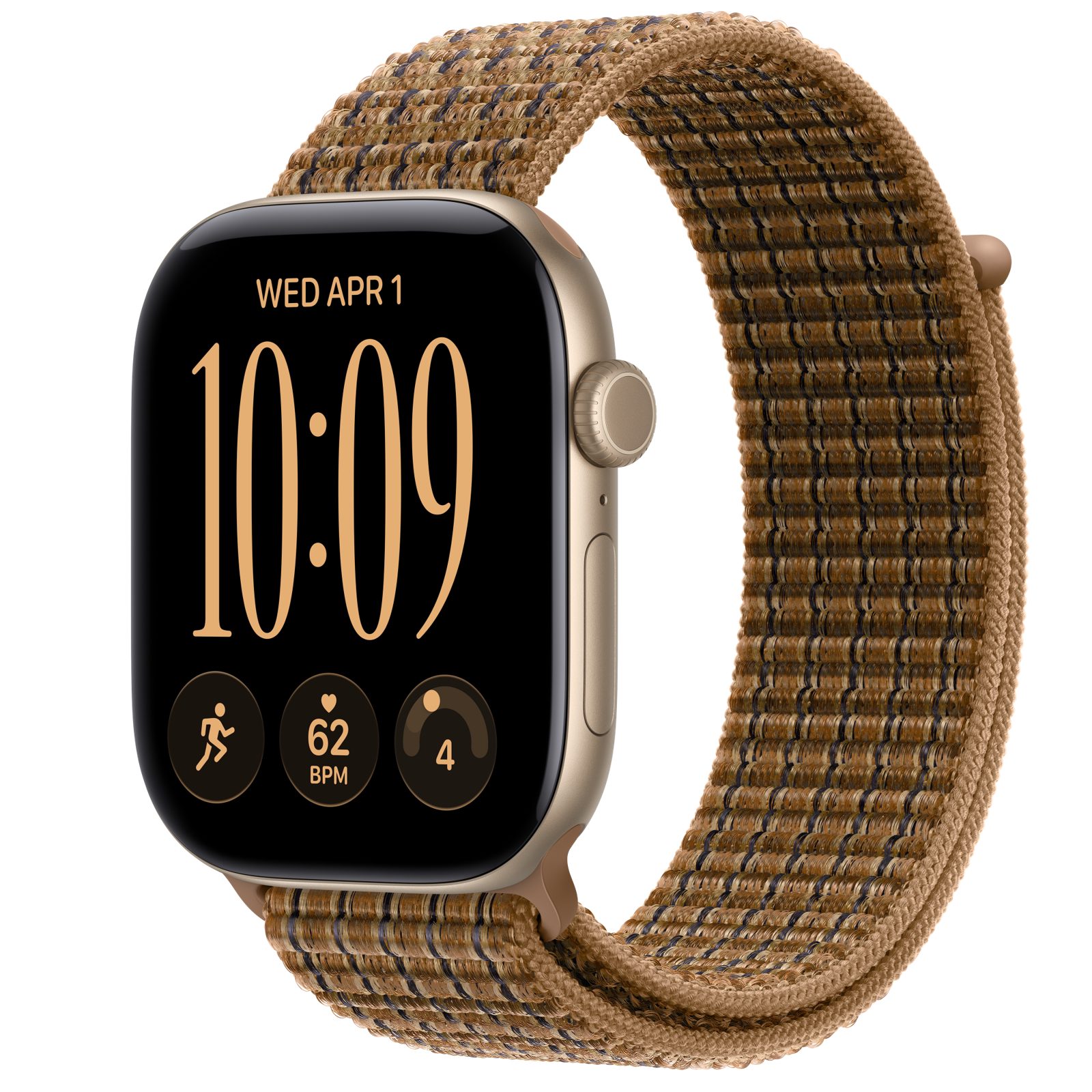 Apple Watch Series 12 (GPS + Cellular) • Aluminiumboett ljust guld, 46 mm • Sportloop skotskrutig ljus umbra