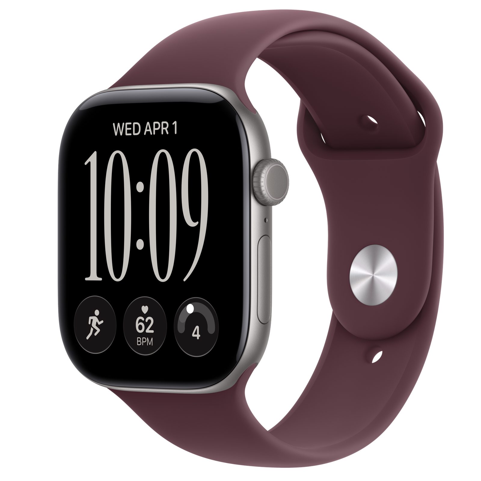 Apple Watch Series 12 (GPS) • Aluminiumboett rymdgrå, 46 mm • Sportband bourgogne