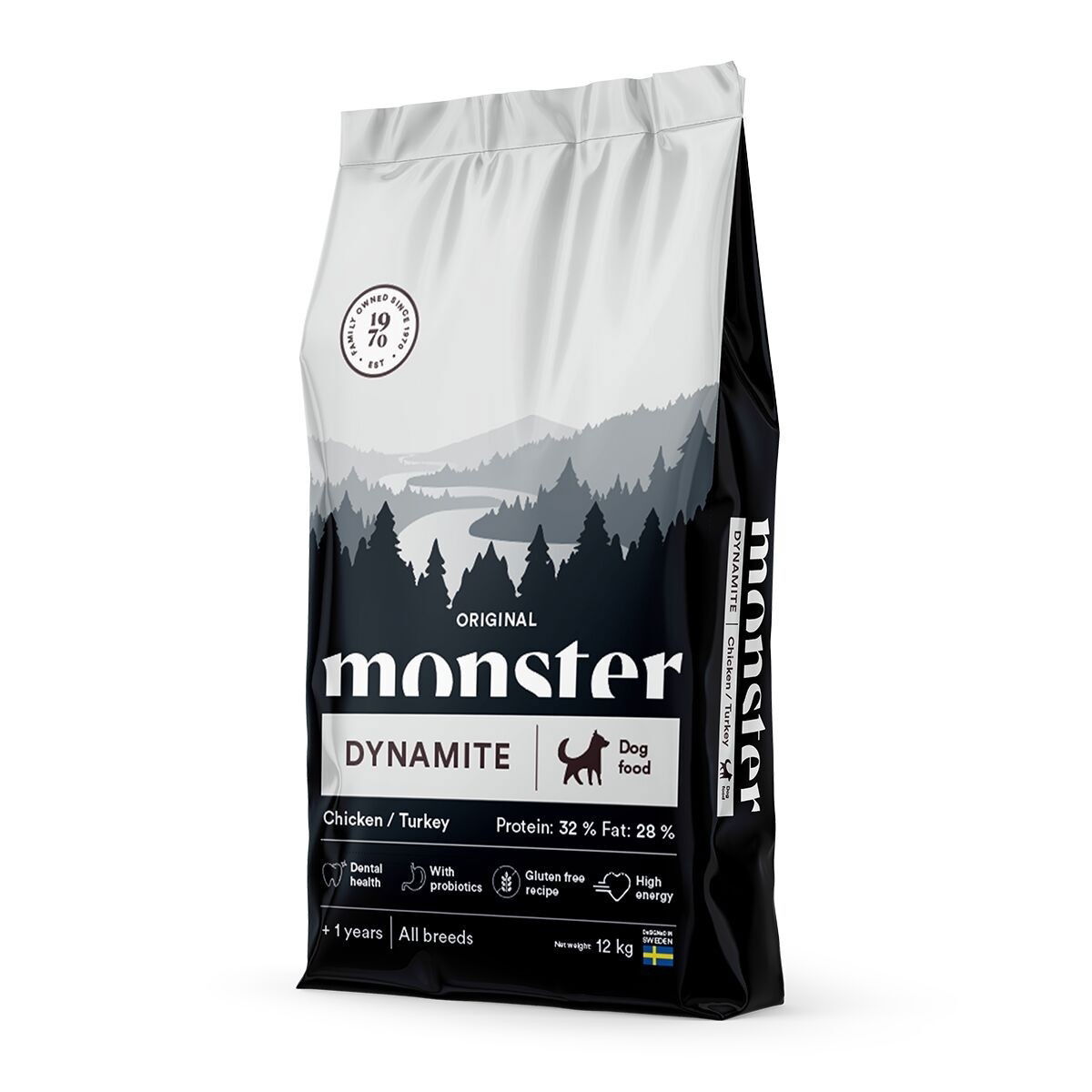 Monster Dog Adult All Breeds Dynamite Chicken & Turkey Torrfoder till Hund 12 kg