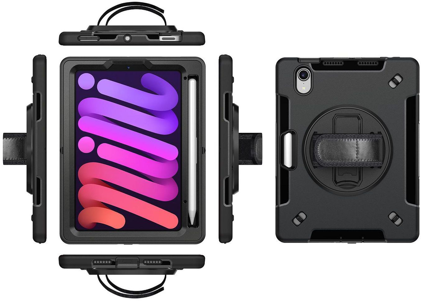 eSTUFF Ohio Full Body Defender till iPad mini 8.3" (6th/7th Gen), med rem för handled + axel, pennhållare - Svart, bild 3