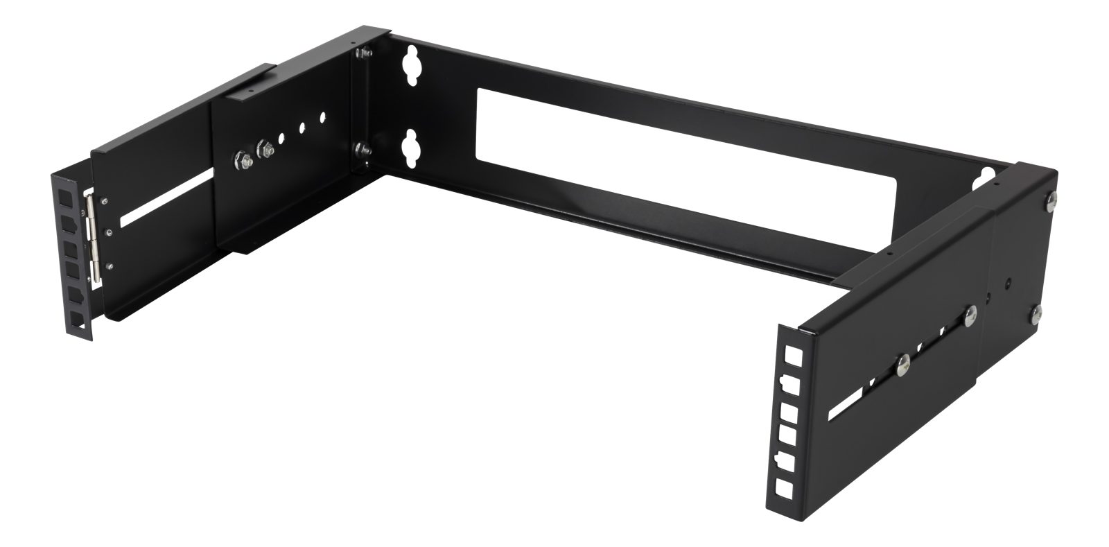 19” Väggstativ 2U, Deltaco, justerbart djup 200-320mm, gångjärn, max 15kg last, stål, monteringssats - Svart, bild 2