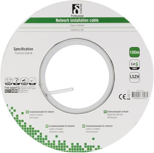 DELTACO U/UTP TP-installationskabel Cat6 100 m Vit