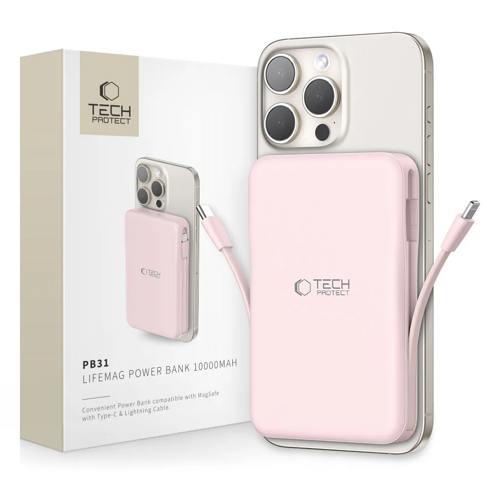 Tech-Protect PB31 LifeMag MagSafe Tråslös Powerbank 10000 mAh – rosa