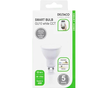 Deltaco Smart GU10 Vit, WiFi, 4.5W, 2700K-6500K, dimbar