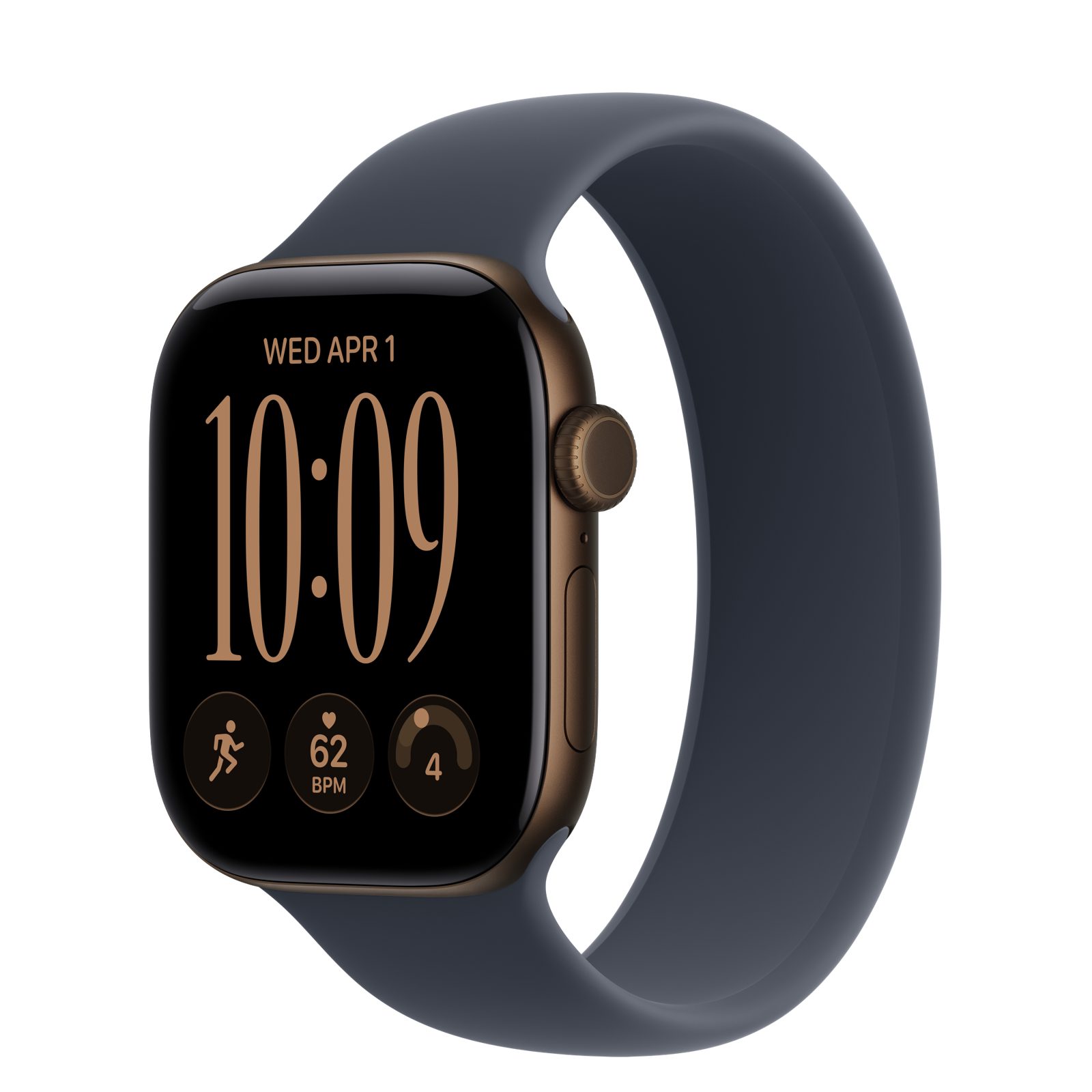 Apple Watch Series 12 (GPS) • Aluminiumboett mörk brons, 42 mm • Sololoop marinblå
