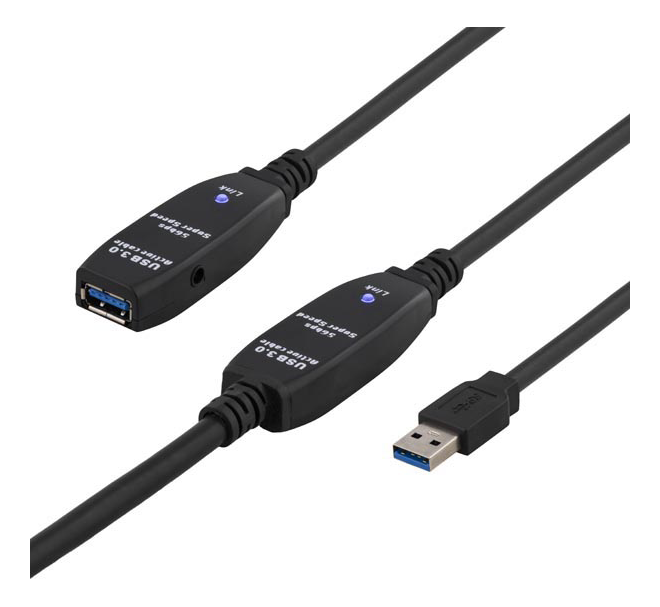 Förlängningskabel Deltaco PRIME aktiv, USB 3.0 Typ A ha till Typ A ho, 10 meter - Svart, bild 3