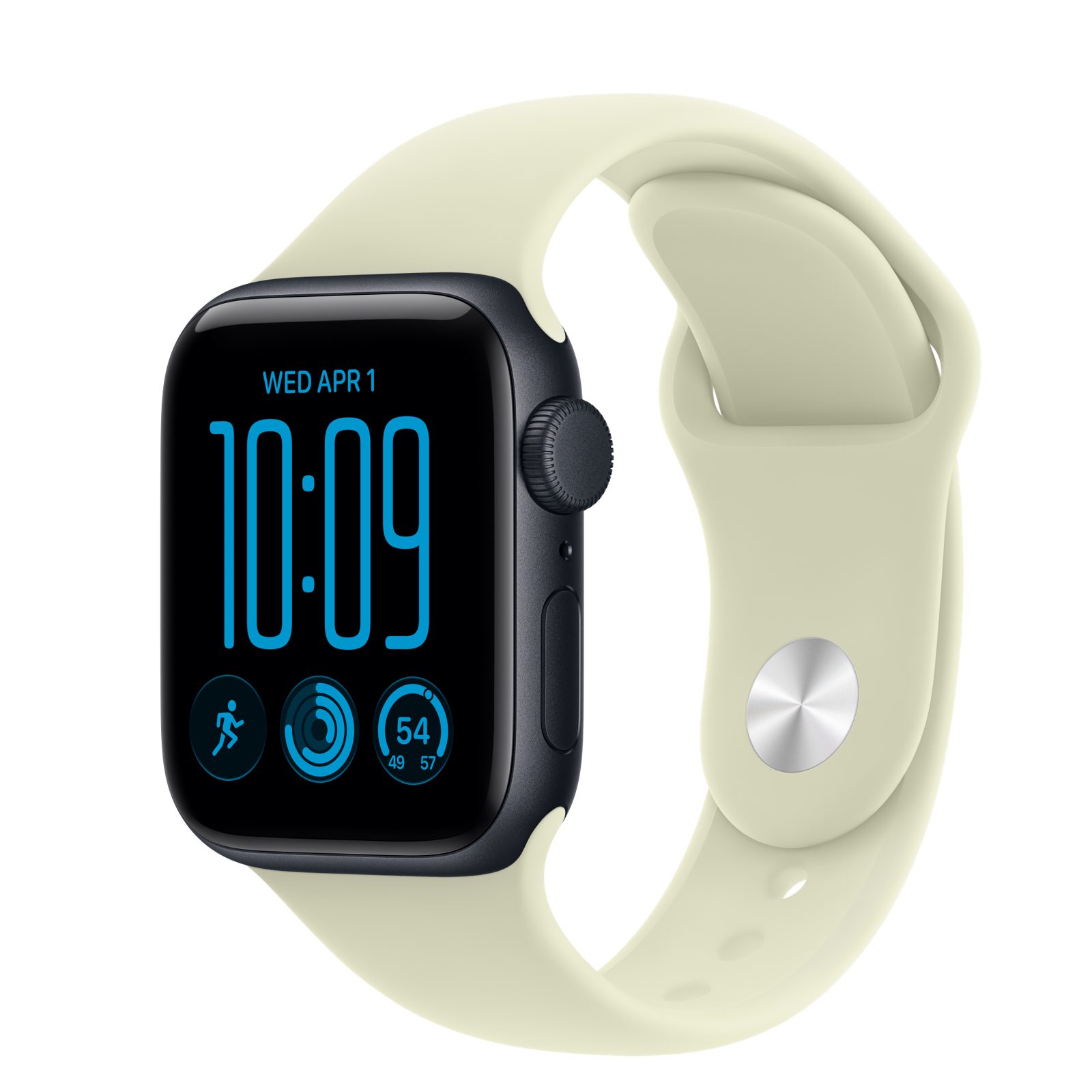 Apple Watch SE 3 (GPS) • Aluminiumboett midnatt, 40 mm • Sportband ljusgrön suckulent