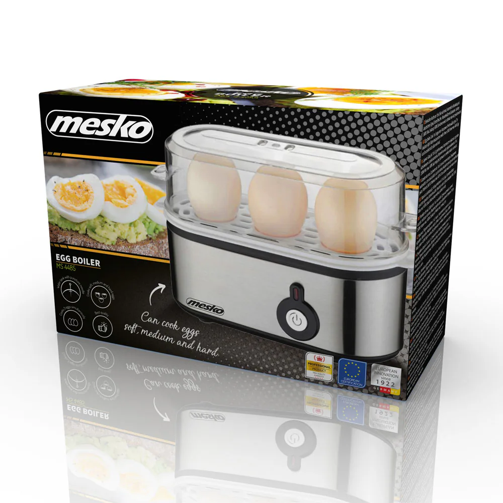 Mesko MS 4485 äggkokare 210 W, 3 ägg, svart/silver/genomskinlig