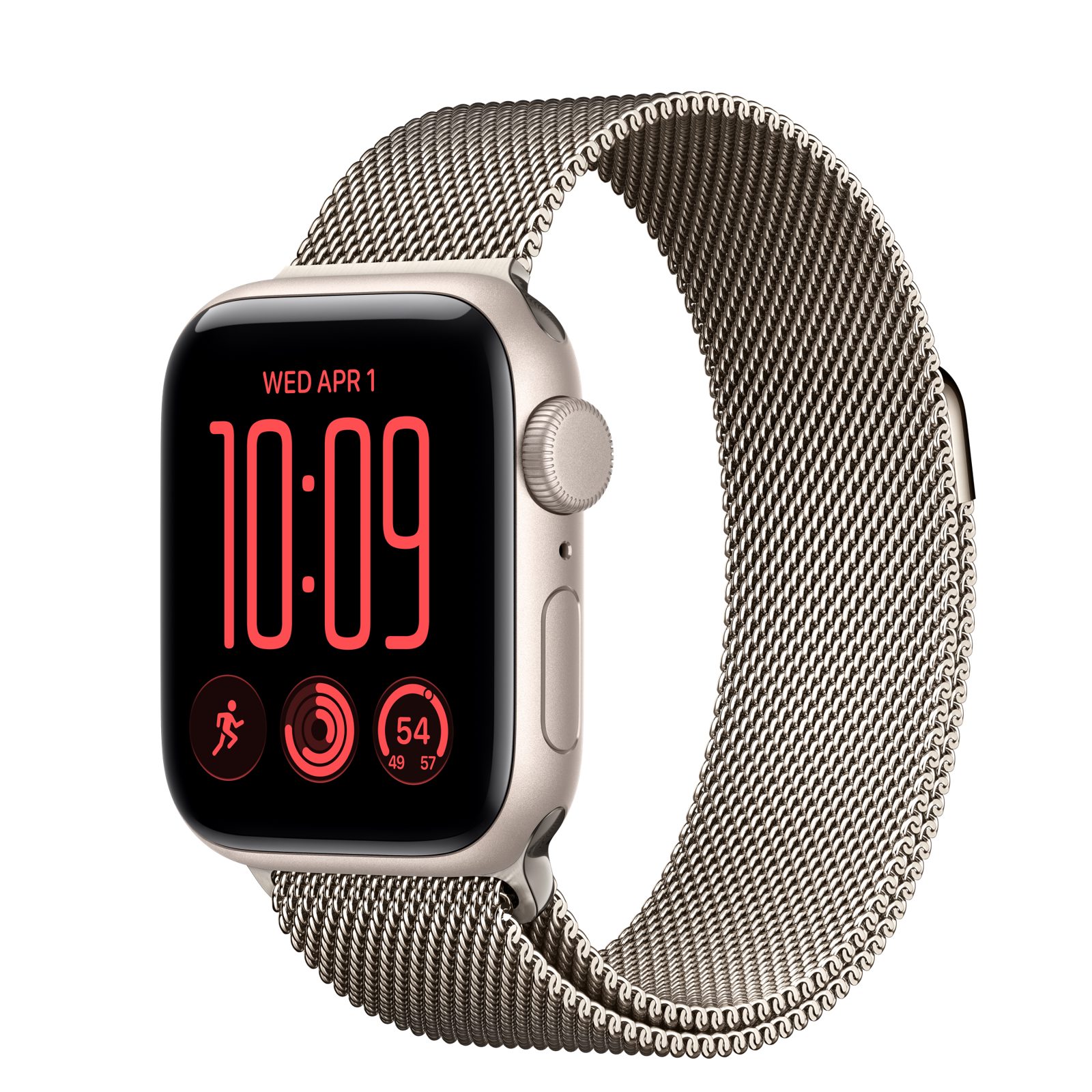 Apple Watch SE 3 (GPS) • Aluminiumboett stjärnglans, 40 mm • Milanesisk loop naturlig finish