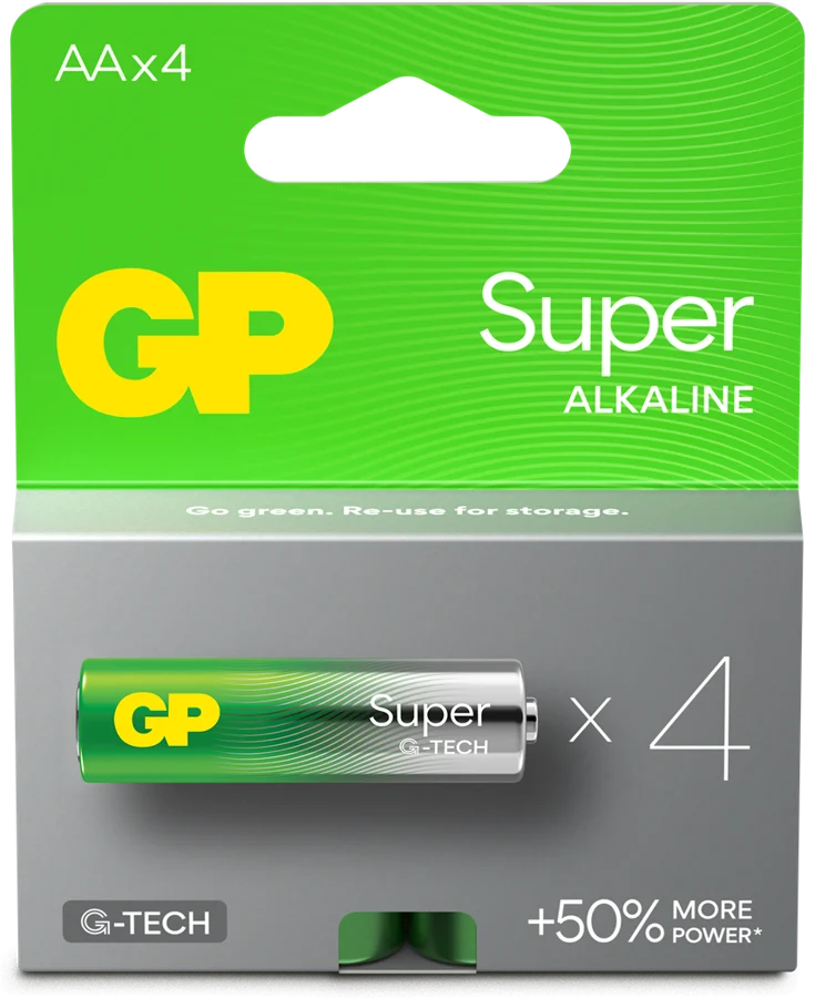 GP Super Alkaline Battery, Size AA, 15A/LR6, 1.5V, 4-pack