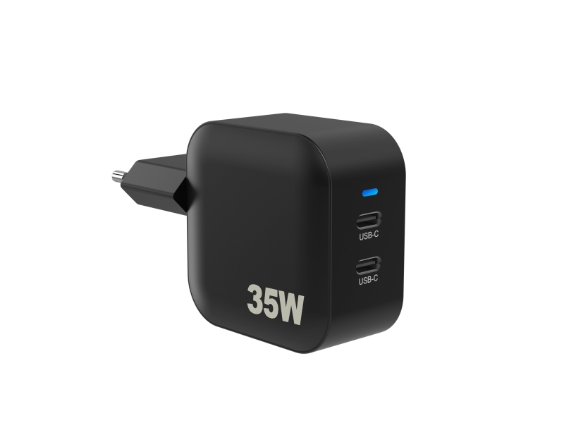 Sinox PRO 230V 2xUSB-C PD-laddare 35W svart