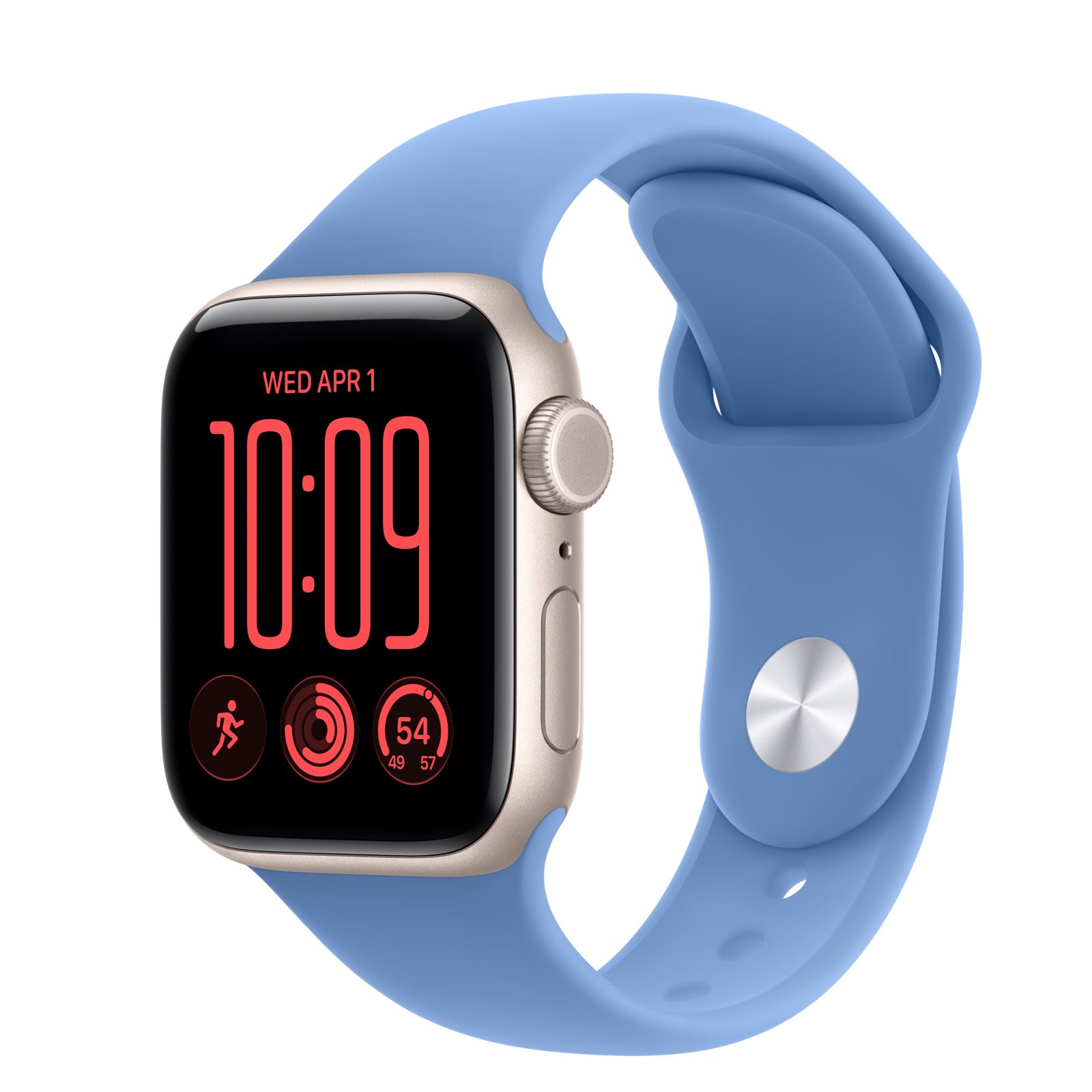 Apple Watch SE 3 (GPS + Cellular) • Aluminiumboett stjärnglans, 40 mm • Sportband ängsblå