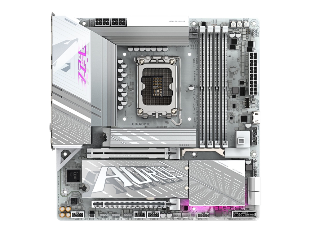 Gigabyte Z890M AORUS ELITE WIFI7 ICE, Intel LGA1851, MicroATX, 2xPCI Express, 4xDDR5, 3xM.2 + SATA3 RAID, DP/TB4/USB-C, 2.5GbE LAN, WiFi 7, Bluetooth 5.4, RGB Fusion