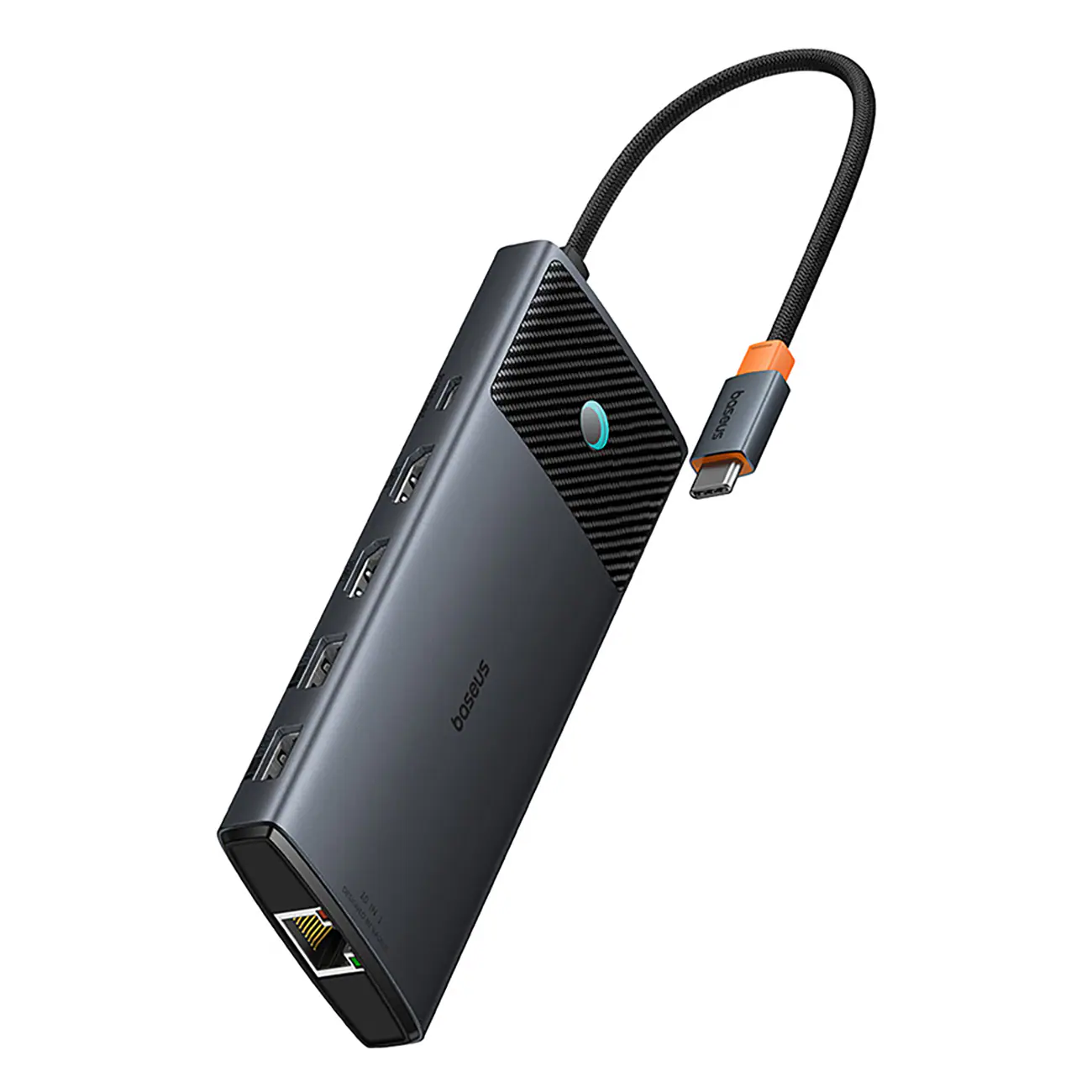 Baseus Metal Gleam II 10-i-1 HDMI, USB-A, USB-C, RJ45, SD/TF-hub – grå