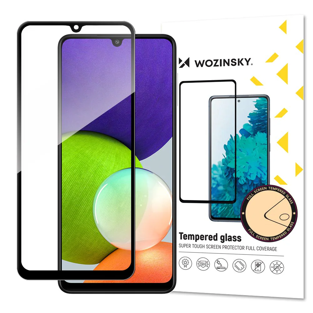 Wozinsky Härdat glas Full Glue Super Tough skärmskydd Case Friendly för Samsung Galaxy A22 4G svart