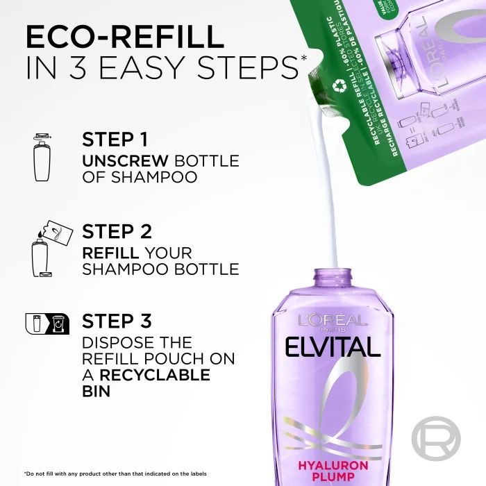 L'Oréal Paris Elvital Hyaluron Plump Shampoo For Dehydrated Hair 500 ml Refill, bild 4