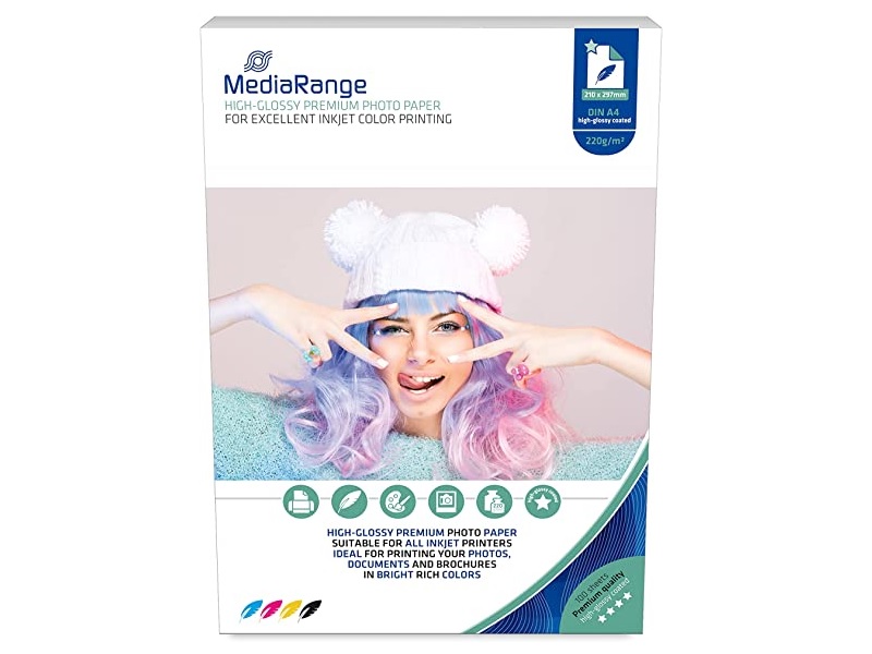 MediaRange - Högblank - bestruket - A4 (210 x 297 mm) - 220 g/m² - 100 ark fotopapper