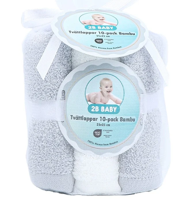 2B Baby Tvättlappar Bambu 10-pack Vit/Grå