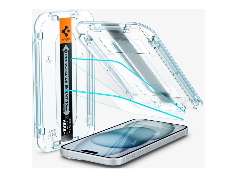 Spigen Glas.tR EZ Fit skärmskydd i härdat glas för iPhone 15 / 16, 2-pack