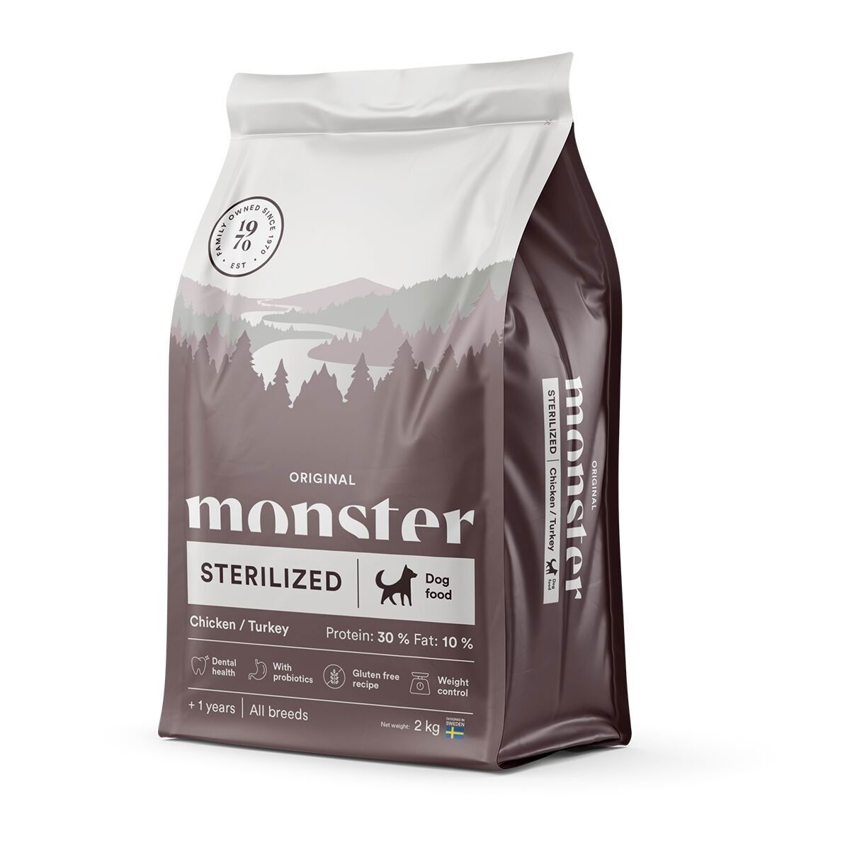 Monster Dog Adult All Breeds Sterilized Chicken & Turkey Torrfoder till Hund 2 kg