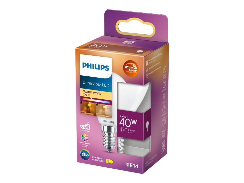 Philips Dimbar LED-Klotlampa 40W E14 - Varmvitt ljus