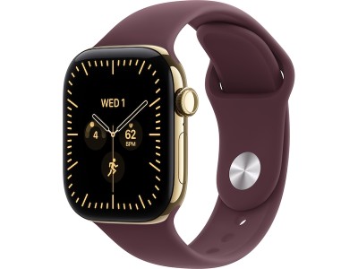 Apple Watch Series 12 GPS + Cellular 42 mm skinande guld titan, bourgogne Sportband - M/L