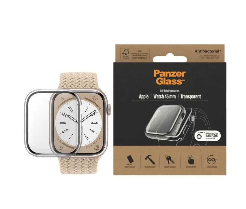 PanzerGlass Apple Watch Series 7/8/9 45 mm, transparent, antibakteriell