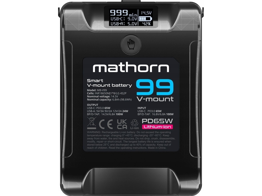 Canyon Mathorn MB-V99 6800mAh PD65W OLED USB-C 99Wh V-mount batteri