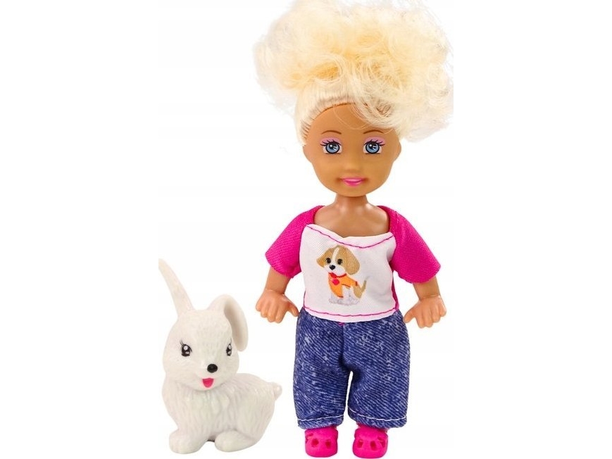 LeanToys mini docka långt hår - kläder - färgglada djur