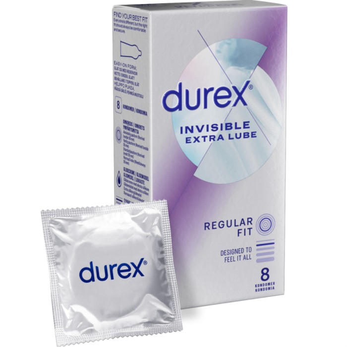 Durex Invisible Extra Lube Kondomer, 8 st
