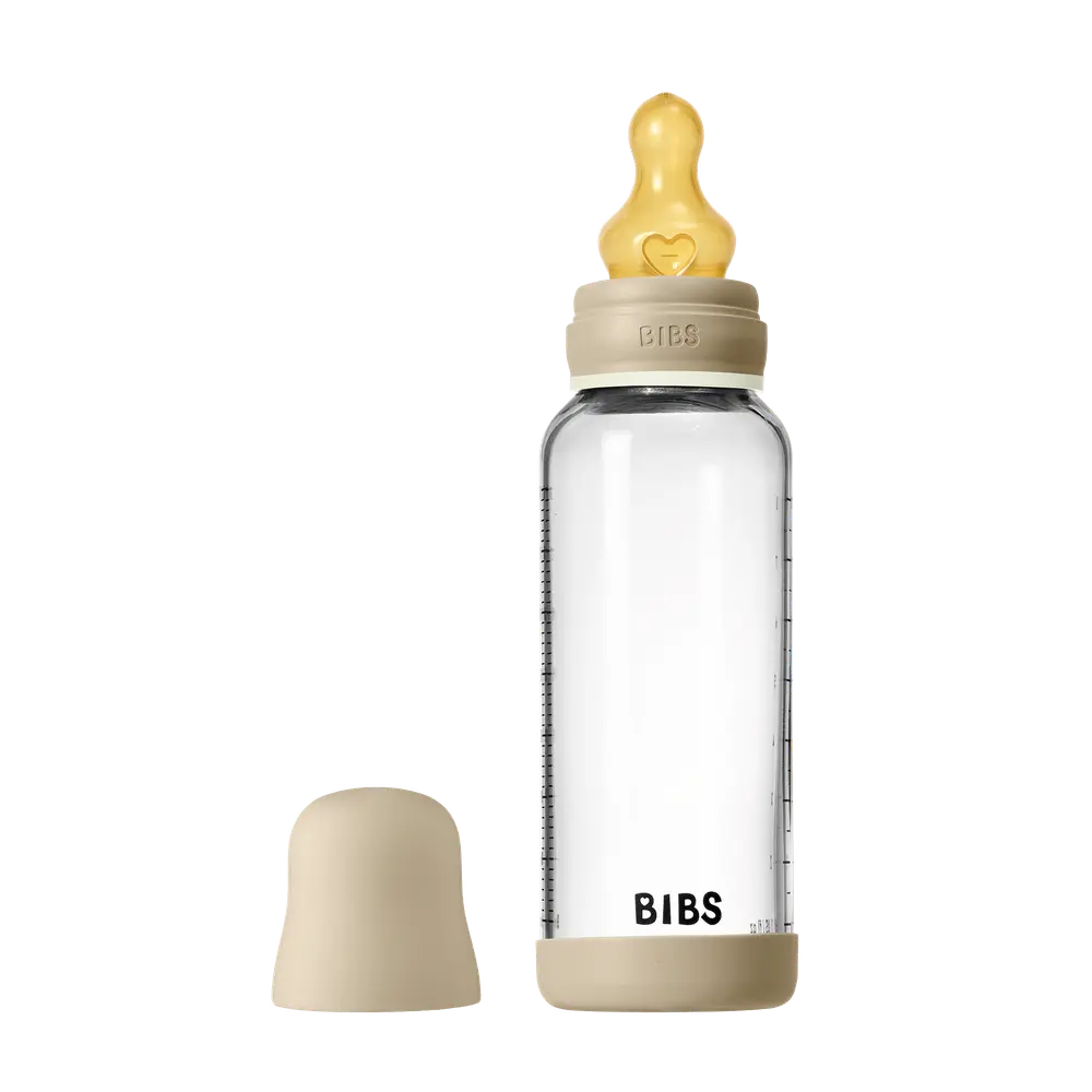 BIBS Glass Baby Bottle Round Latex Medium Flow Vanilla Glow 1x240ml