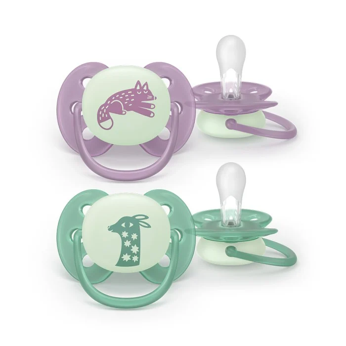 Philips Avent Ultra Soft nattnapp, 6–18 månader, lyser i mörkret, 2 st Lila/Grön