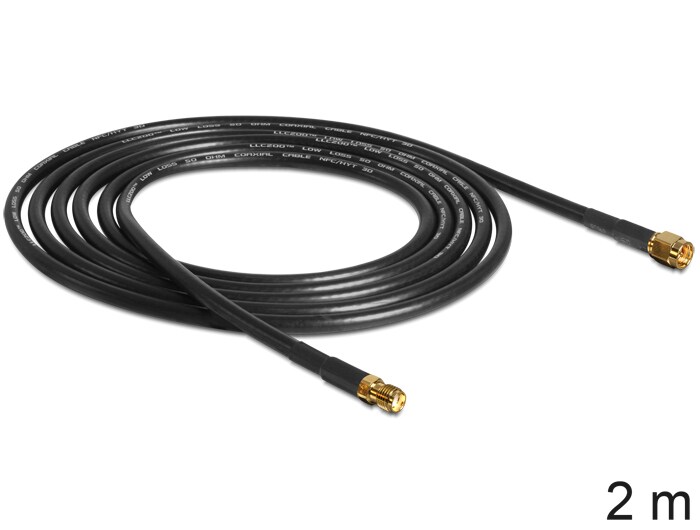 Delock Antennkabel SMA hane till SMA hona CFD/RF200 låg förlust, 2m, bild 2