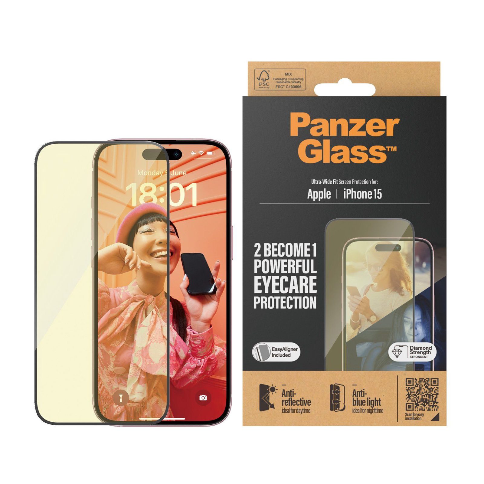 PanzerGlass™ | Ultra-Wide Fit - Skärmskydd för mobiltelefon - EyeCare Protection| Apple iPhone 15, bild 4