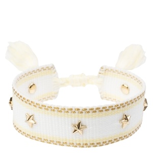 DARK Woven Friendship Bracelet with Star Studs White With Pale Yellow & Gold