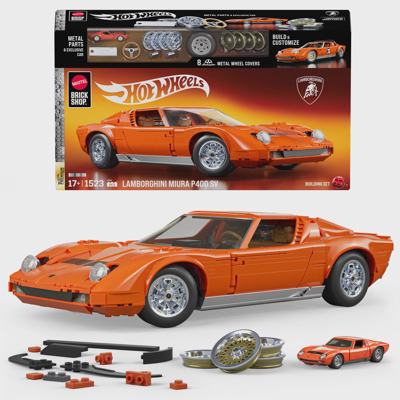 Mattel Hot Wheels '71 Lamborghini Miura P400 SV byggsats, 1523 delar.