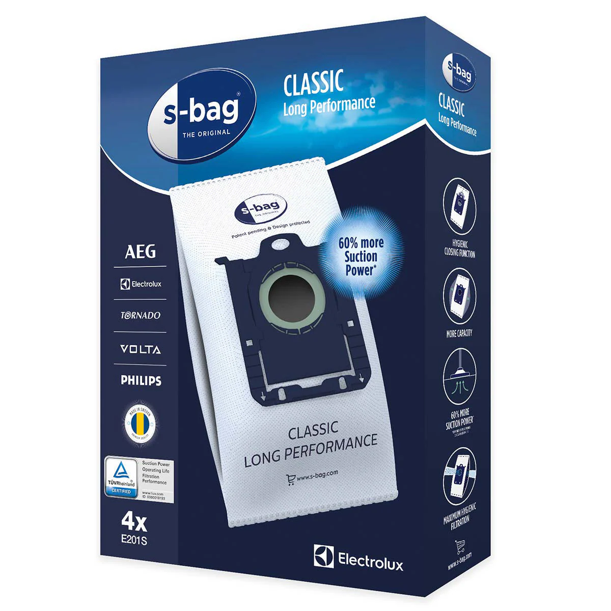 S-bag Classic Long Performance dammsugarpåsar E201S för Electrolux/Philips