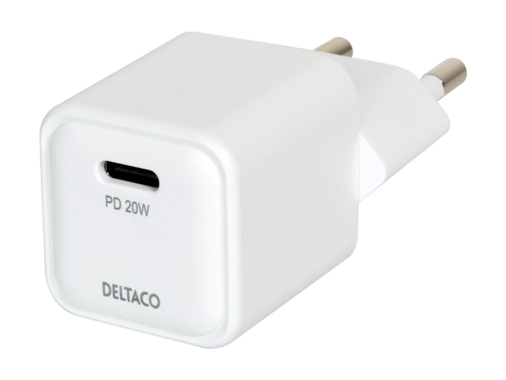 Deltaco USB-C väggladdare PD 20 W, vit